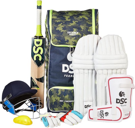 Foto: Dsc premium complete cricket kit met helm voor jeugd volwassenen meerkleurig maat 4 rechtshandig assorti schokabsorptie comfortabel lichtgewicht