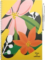 MOYU - Flower Vibes Notebook - Uitwisbaar Notitieboek A4 Hardcover - Multifunctionele pagina’s - Inclusief uitwisbare pen, houder en wisdoekje