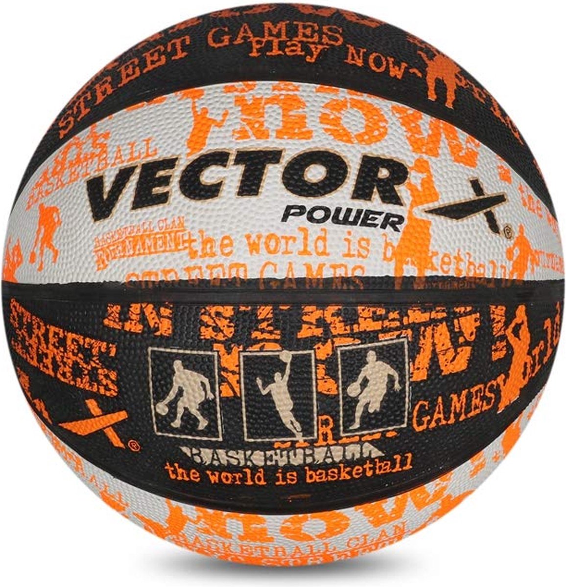 Vector X Power Basketball met Gratis Luchtnaald (Zwart/Wit/Oranje, Maat-7) | Materiaal-Rubber | Hoge Snelheid | Geschikt voor Alle Oppervlakken | Machinaal Gestikt | Ideaal voor: Training/Wedstrijd