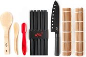 Sushi Set - Originele bamboe kit met sushi koksmes - online video tutorials - 2 rolmatten - lepel & spatel - 5 paar eetstokjes - 100% natuurlijke premium bamboematten