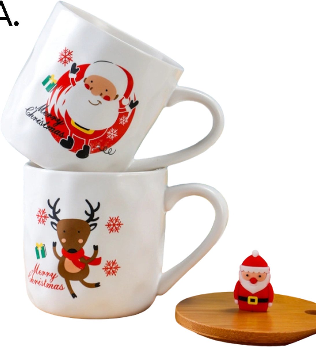 2x kerst mok met deksel - keramieken - kerstman - geschenk - warme dranken - fijne feestdagen