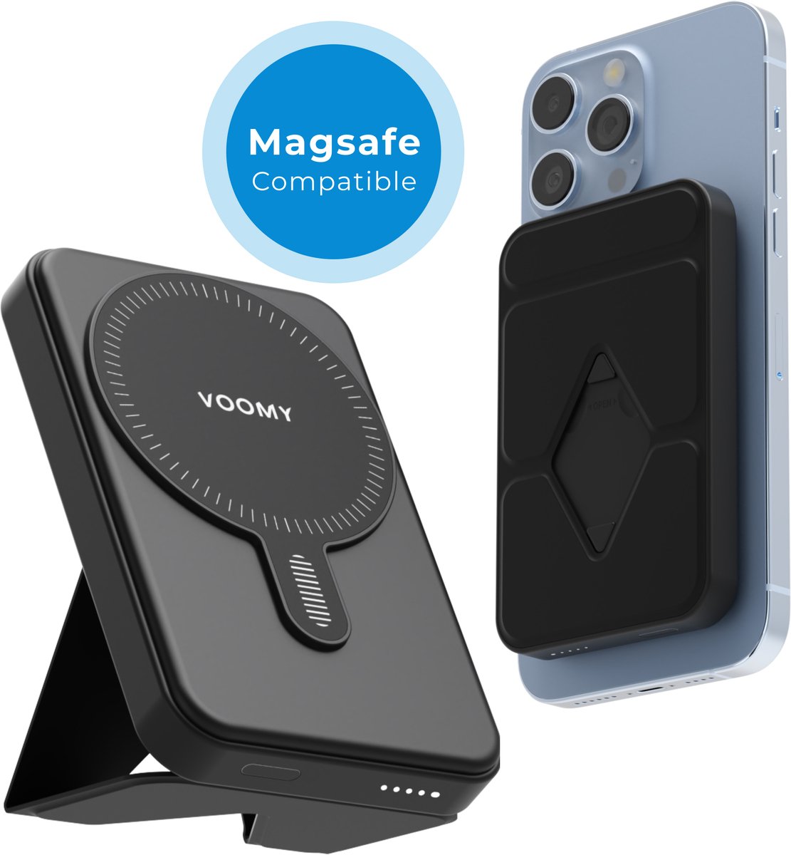 Voomy Draadloze Powerbank - 6000 mAh - Voor iPhone 12, 13, 14, 15 - Geschikt voor Apple Magsafe - 20W USB C Snellader - Zwart