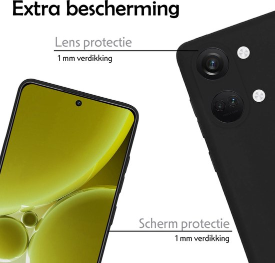 Coque adaptée pour OnePlus Nord 3 Coque en Siliconen avec film de protection d'écran – Coque adaptée pour OnePlus Nord 3 Coque en Siliconen – Zwart