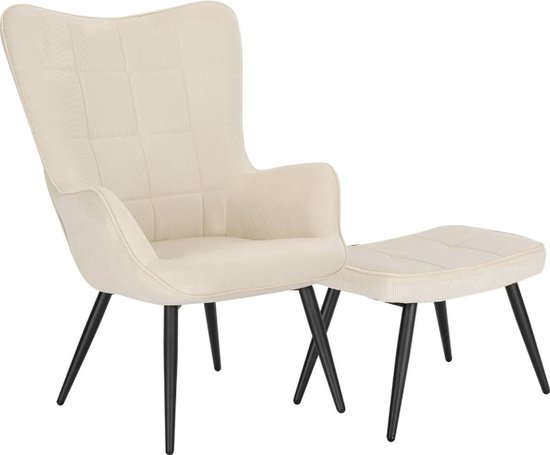 Velox Fauteuil | Met krukje | Voetensteun | Stoel | Wit | Schapenvacht | Wol | Luxe stoel