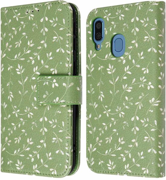 iMoshion Hoesje Geschikt voor Samsung Galaxy A40 Hoesje Met Pasjeshouder - iMoshion Design Bookcase smartphone - Groen / Green Flowers