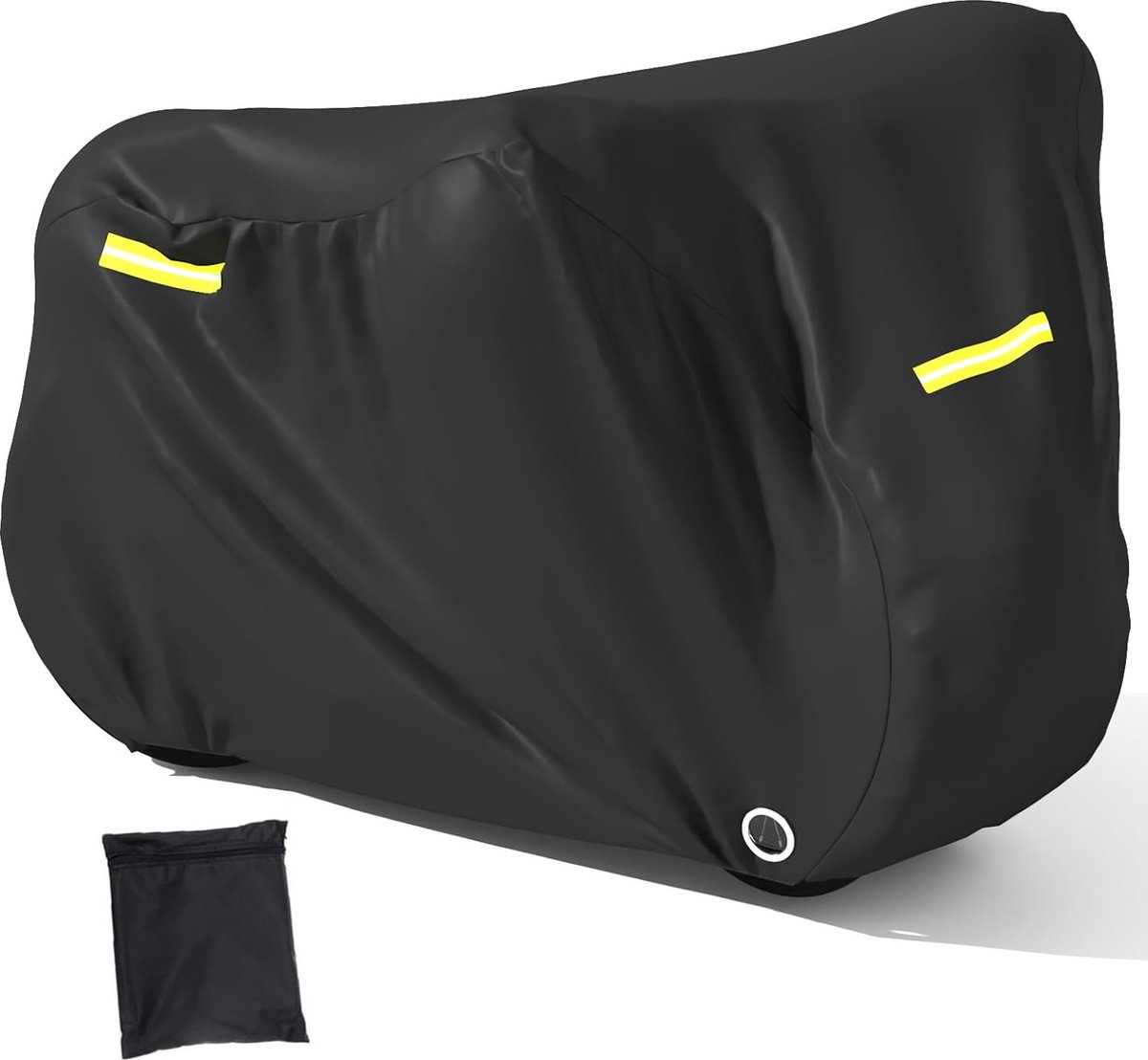 Fietshoes fietsafdekzeil met reflecterende strepen, Oxford-weefsel, fietsgarage, beschermhoes, afdekking, waterdicht en winterbestendig, zwart, outdoor, 2 fietsen (210 x 112 x 112 cm)