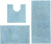 Antislip badmatset, hoge wateropname, zachte microvezel, wc-mat, wc-sokkelmat, machinewasbaar, 3-delige set (lichtblauw)