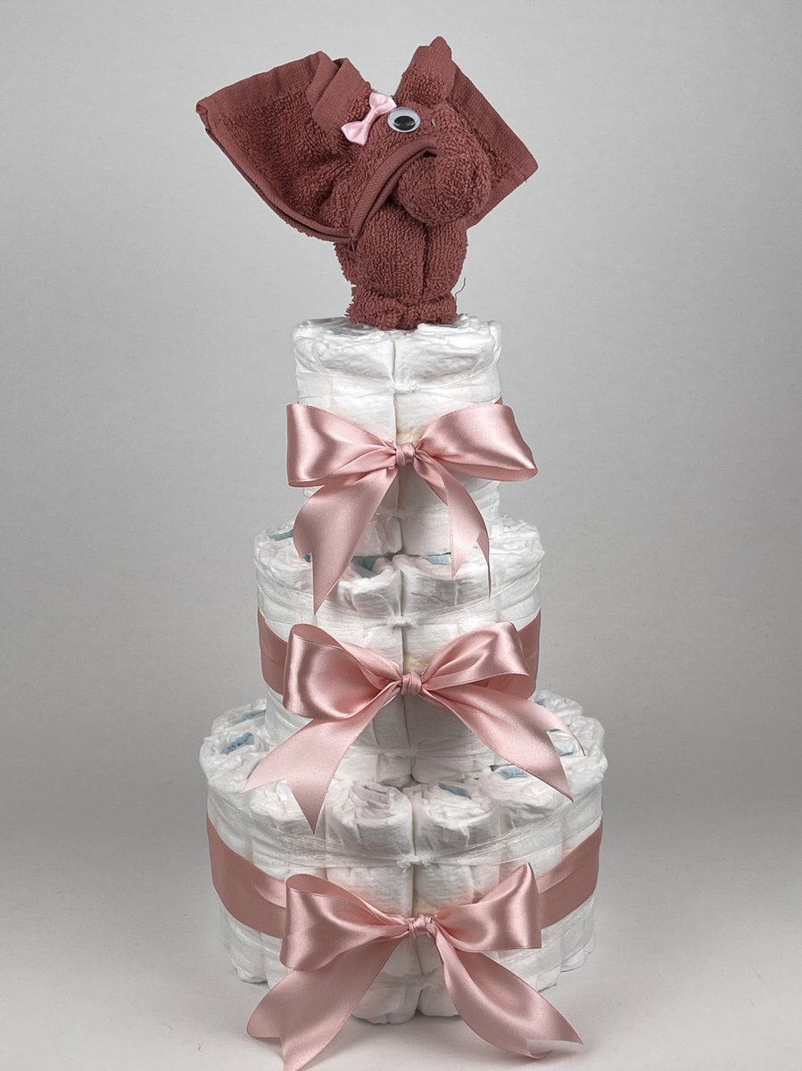 Chouette-Chouette | Luiertaart Meisje | Kraamcadeau | Geboorte Meisje | Babyshower | Olifant Koper - donker Poeder Roze