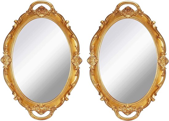 Vintage spiegel kleine wandspiegel hangspiegel 36,8 x 25,4 cm ovaal goud 2 stuks