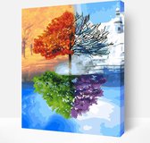 Schilderen Op Nummer Volwassenen DIY Hybrid Paint By Number Diamond Painting - Compleet Hobby Pakket op Frame met Vernis - ®Arty Bee - 4 Seizoenen Boom - 40x50cm