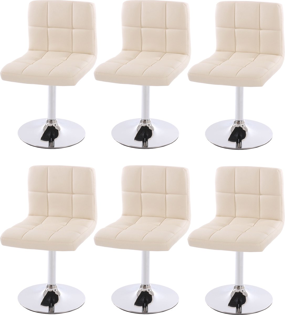 Cosmo Casa 6 - Delige set Eetkamerstoelen - Draaistoel - Kunstleer Chroom - crème cerem