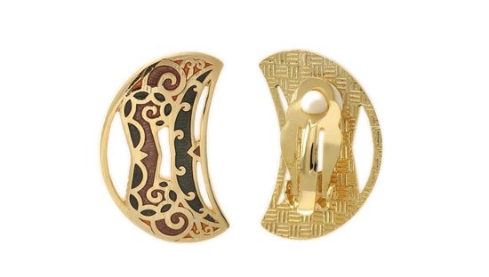 Boucles D'oreilles à Clips Vintage Doré Et émail Noir - Occasion Bijou Rétro