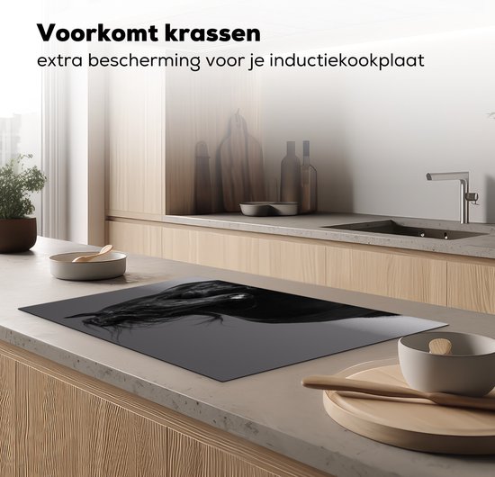 KitchenYeah® Inductie beschermer 81.2x52 cm - Paard - Dieren - Manen - Zwart - Kookplaataccessoires - Afdekplaat voor kookplaat - Inductiebeschermer - Inductiemat - Inductieplaat mat