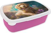 Boîte à pain Rose - Boîte à pain Puppy - Couronne de fleurs - Papillon - Chien - Golden retriever - Boîte à pain 18x12x6 cm - Boîte à pain - Boîtes à pain pour enfants et adultes