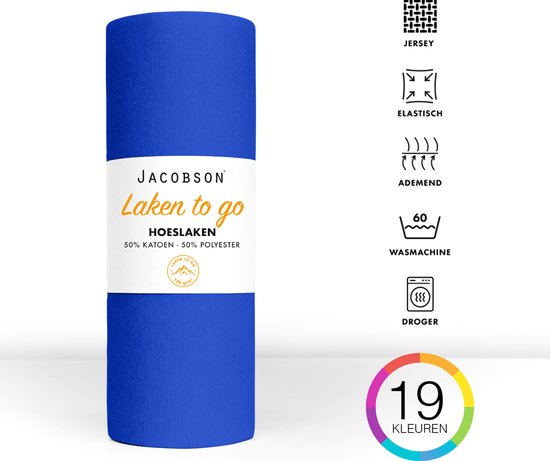 Jacobson - Hoeslaken - 140x200cm - Jersey Katoen - jusqu'à 25cm d'épaisseur de matelas - Bleu roi