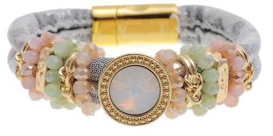 Bracelet Behave avec cordon métallique, perles facettées et pierre