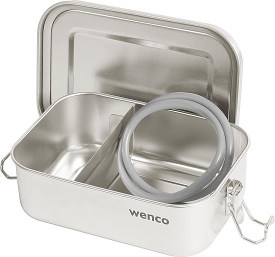 Foto: Premium lunchbox van roestvrij staal met 2 vakken broodtrommel met 800 ml inhoud 650 ml netto inhoud waterdicht vaatwasmachinebestendig incl vervangende siliconen ring 15 x 11 3 x 5 cm 