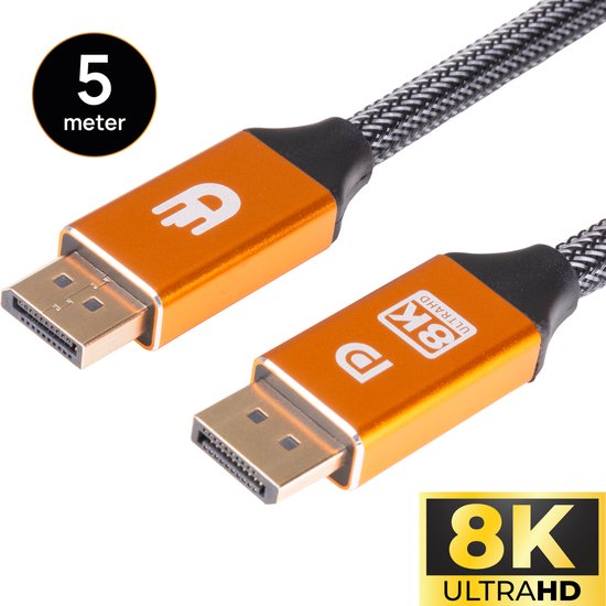 Drivv. Displayport Kabel - 8K 60Hz – 4K 144 Hz - 32.4GBps - Displayport 1.4 - DP Kabel - 5 meter