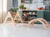 Wood and Hearts Équipement de jeu en bois Montessori pour enfants - Triangle d'escalade réglable avec mur d'escalade, toboggan et arche d'escalade - Naturel