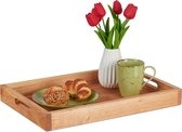 Relaxdays dienblad walnotenhout - groot - met handgrepen - serveerblad - ontbijt op bed
