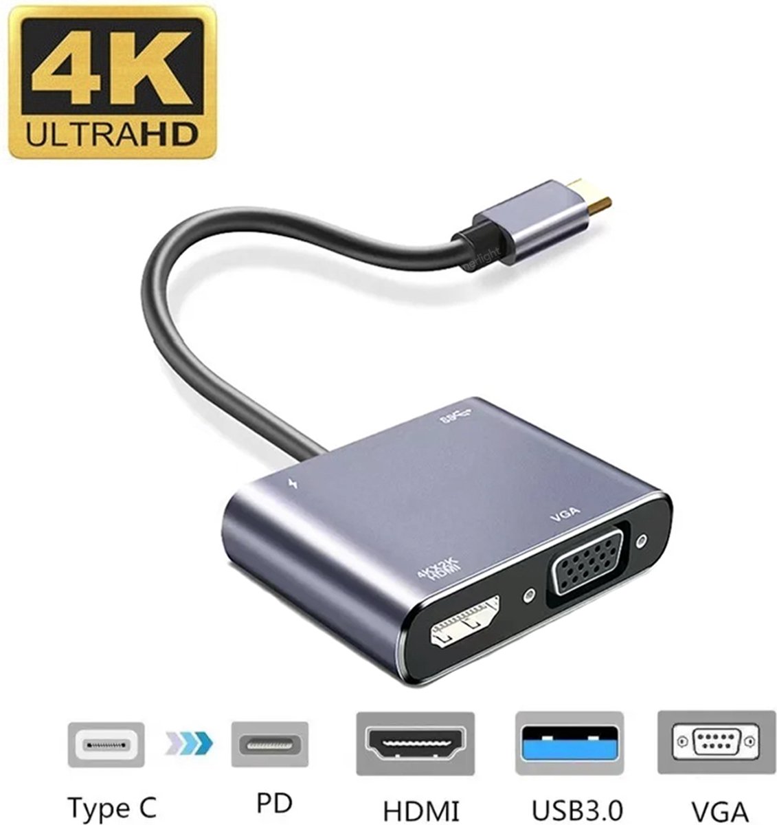 Innerlight® Connect+ USB C naar VGA / HDMI Adapter - USB C naar HDMI - USB C naar VGA - USB C HUB - USB C naar USB C / USB 3.0 / HDMI / VGA - Geschikt voor Apple MacBook Air en Pro - Geschikt voor Samsung - Geschikt voor Windows - Universeel