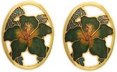 Behave Clips d'oreilles pour femmes dorés avec émail floral vert