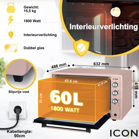 Four électrique ICQN Mini grill - 60 L - 1800 W - Chaleur