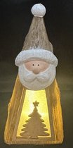 Kerstbeeld "houtlook" Kerstman met LED - welcome - warm witte LED - houtlook - polyresin - hoogte 17x9x5 cm - Kerstdecoratie - Woonaccessoires