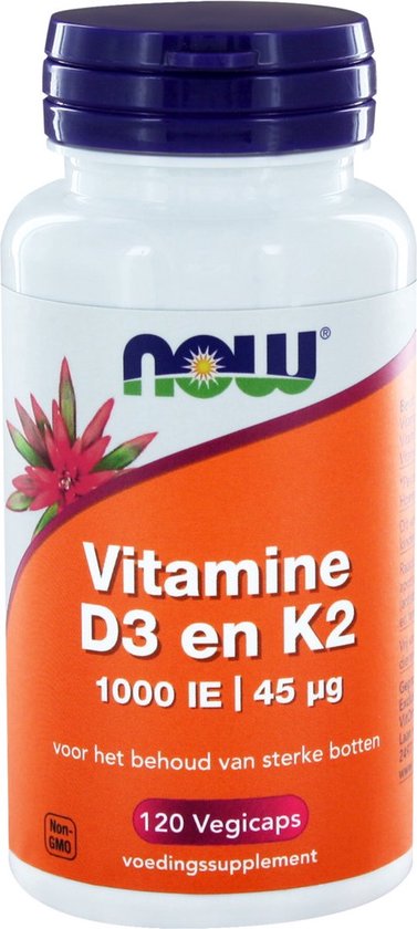 Vitamine D3 1000 IE & Vitamine K2 - 120 vegetarische capsules - Now Foods