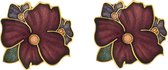 Behave Dames oorbel clips bloem donker paars emaille