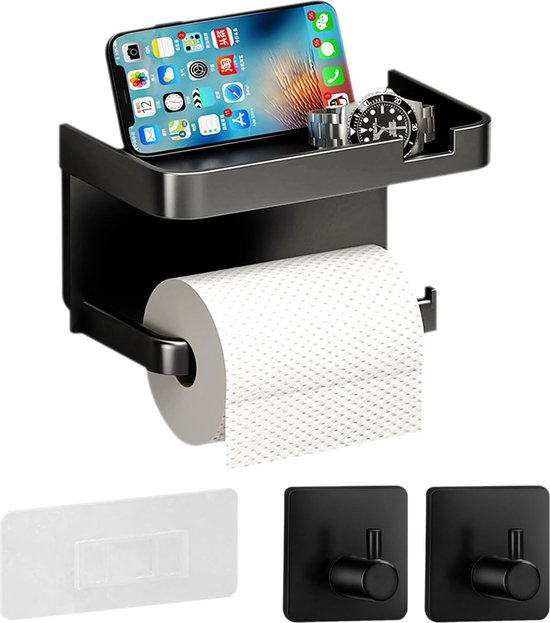 Porte-papier Toilette Autocollant Sans Perçage - Avec étagère, En Acier Inoxydable, Pour Salle De Bain Et Cuisine