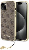 Guess 4G Charms Back Case - Geschikt voor Apple iPhone 15 (6.1") - Bruin