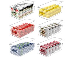 Fridge Organiser, Set of 6, High-Quality Storage Cupboard, Kitchen Organiser with Lid, Stackable Fridge Organiser, Storage Box, Fridge Boxes for Cupboards, Freezer, Office