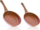 Livington Copper & Stone Pan - 24+28cm koekenpan- anti-aanbaklaag en krasbestendig - graniet look - binnenste steenlaag voor perfecte warmteverdeling - geschikt voor Ceran, gas, elektrisch, inductie