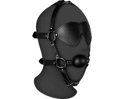 Blindfolded Head Harness met Solid Ball Gag - Zwart