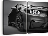 Artaza Canvas Schilderij Tweeluik Grijze Sportwagen Auto - Zwart Wit - 60x40 - Klein - Foto Op Canvas - Canvas Print