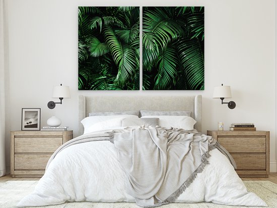 Artaza Peinture sur Toile Diptyque Feuilles de Palmier Tropical - Vert - 180x120 - Groot - Photo sur Toile - Impression sur Toile