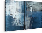 Artaza Canvas Schilderij Tweeluik Abstracte Kunst - Blauw Witte Penseelstreken - 160x120 - Groot - Foto Op Canvas - Canvas Print