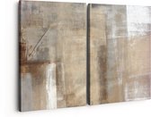 Artaza Canvas Schilderij Tweeluik Abstracte Kunst Bruin met Beige - 160x120 - Groot - Foto Op Canvas - Canvas Print