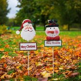 Tuinstekers-Kerstman-Sneeuwpop-Set van 2-Wit-40cm
