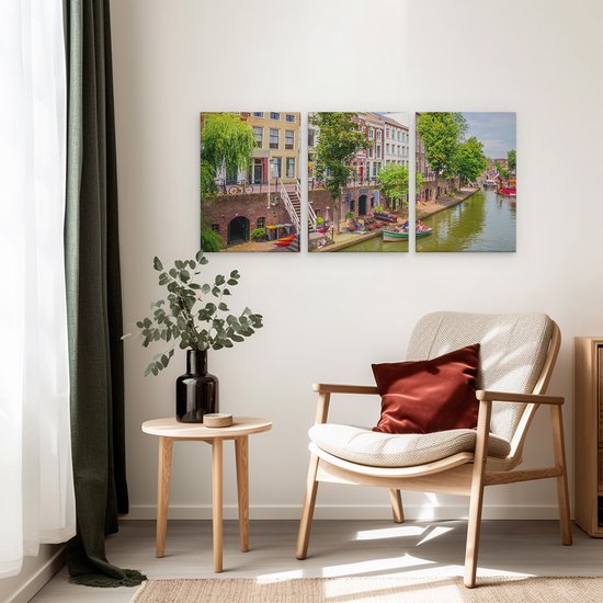 Triptyque sur toile Artaza Maisons sur l'Oudegracht à Utrecht - 90x40 - Photo sur toile - Impression sur toile
