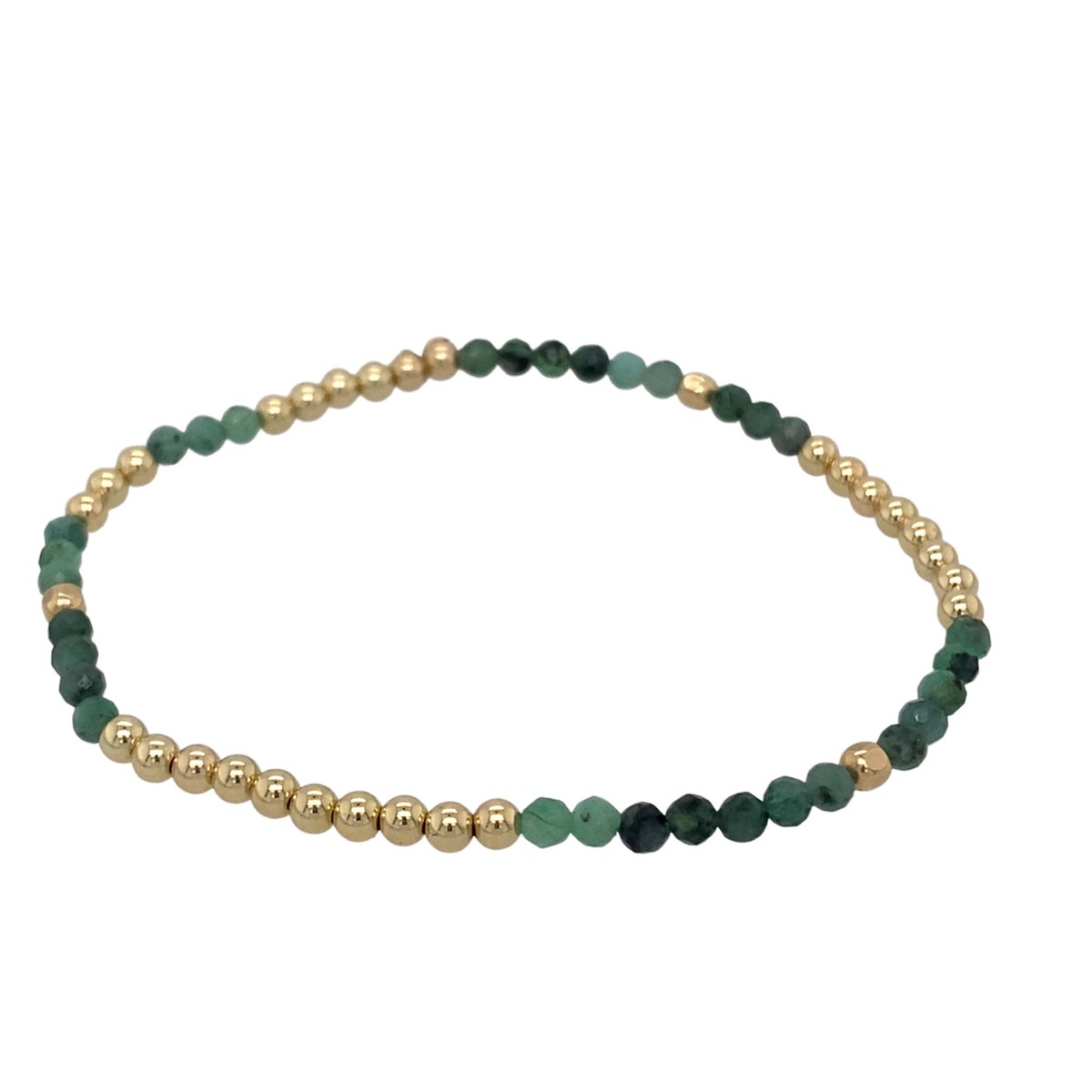 Pat's Jewels Armband Dames - Elastiek Armband - Gouden Bolletjes - Geboortesteen - Kraamcadeau - Mei - Smaragd