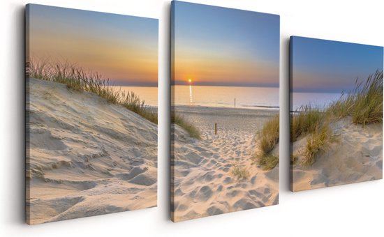 Artaza Canvas Schilderij Drieluik Strand en Zee met Zonsondergang - 120x60 - Foto Op Canvas - Canvas Print