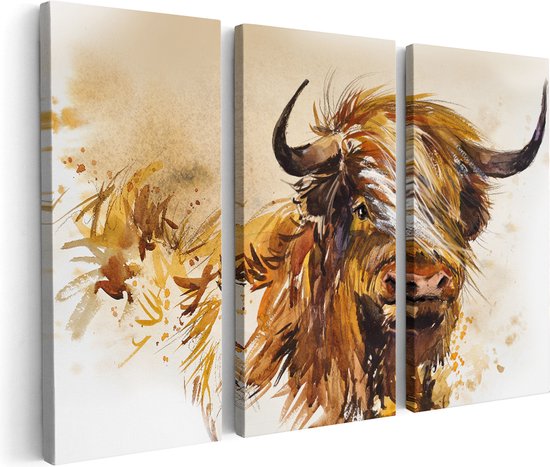 Artaza Peinture sur toile Triptyque Vache Highlander écossaise – Abstrait – 180 x 120 – Groot – Photo sur toile – Impression sur toile