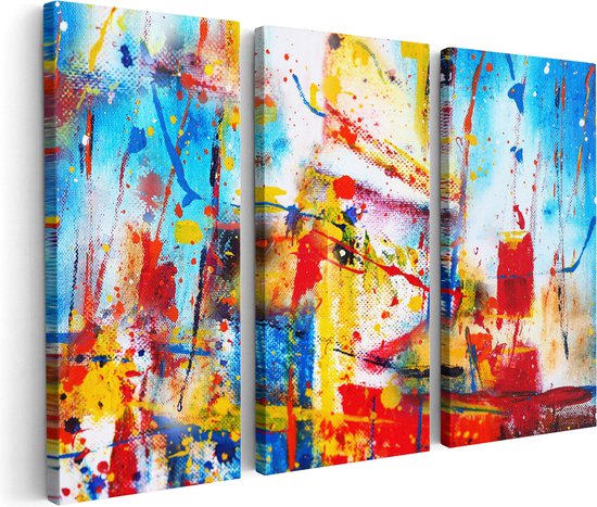 Artaza Canvas Schilderij Drieluik Abstracte Kunst - Kleurvolle Hand Gemaakte Acryl - 150x100 - Groot - Foto Op Canvas - Canvas Print