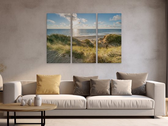 Artaza Peinture sur toile Triptyque Plage et mer depuis les dunes - 120 x 80 - Photo sur toile - Impression sur toile