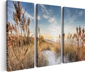 Artaza Peinture sur toile Triptyque Plage et mer depuis les dunes avec coucher de soleil - 90 x 60 - Photo sur toile - Impression sur toile