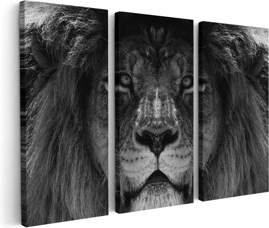 Artaza Canvas Schilderij Drieluik Leeuw - Leeuwenkop - Zwart Wit - 60x40 - Klein - Foto Op Canvas - Canvas Print