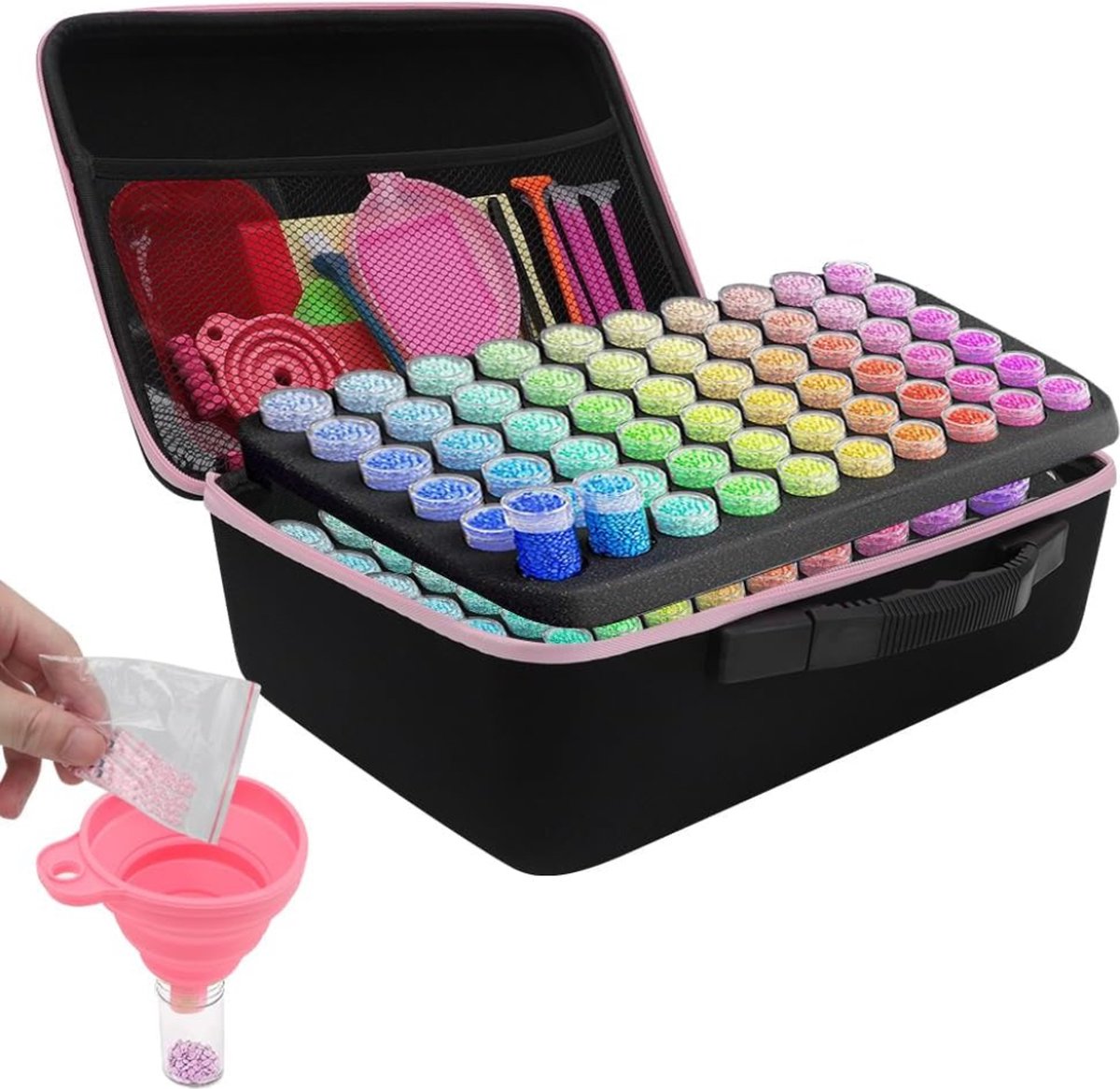 Diamond painting opbergdoos - Inlc. accessoires - diamond painting accesoires - opbergdoos diamond painting - Organizer - 120 Potjes - Roze