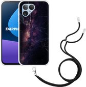 Cazy Hoesje met koord Zwart geschikt voor Fairphone 5 Black Space Marble